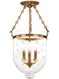 Hampton Large Bell Jar Ceiling Light With Etched Star Pattern In Aged Brass.